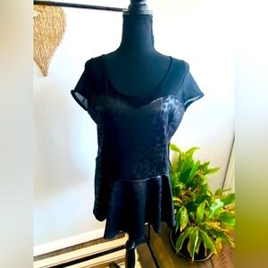Black Animal Print Peplum Shirt